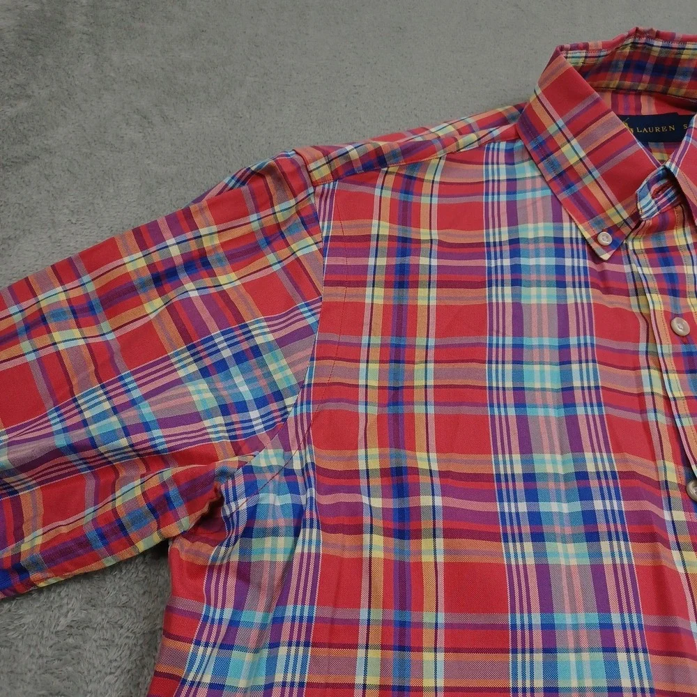 Ralph Lauren Shirt Mens Small Red Plaid Long Sleeve Button Down Preppy A4